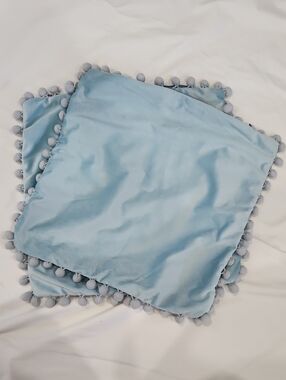 2 Decorative 16" Light Blue Velvet Throw Pillow Covers with Pom Trim